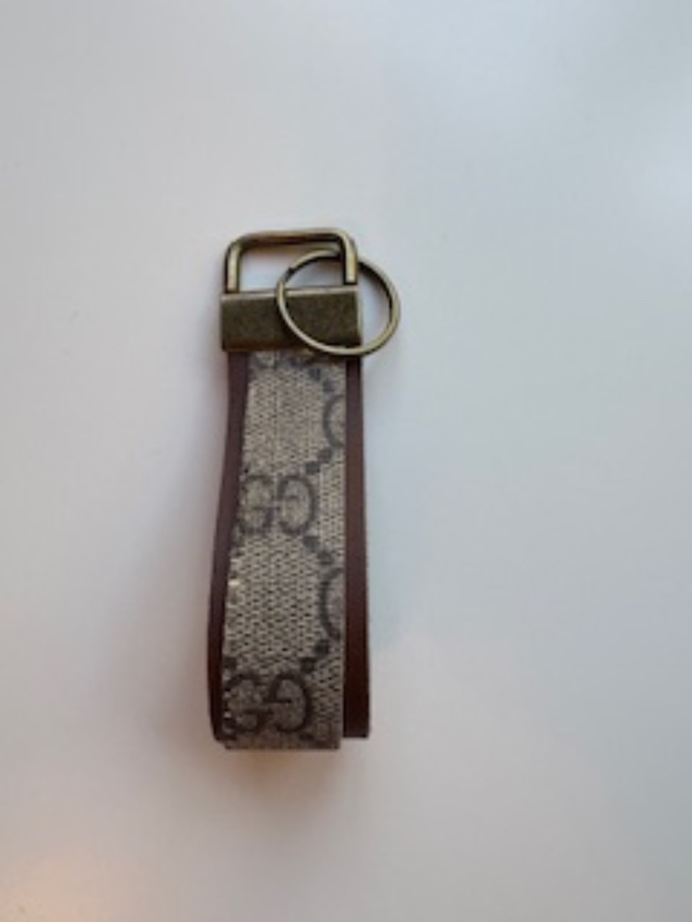 Authentic Upcycled Gucci Keychain with brown leather and antique gold metal